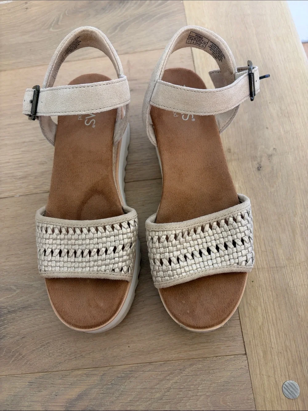 Toms Beige Woven Platform Sandals with Ankle Strap